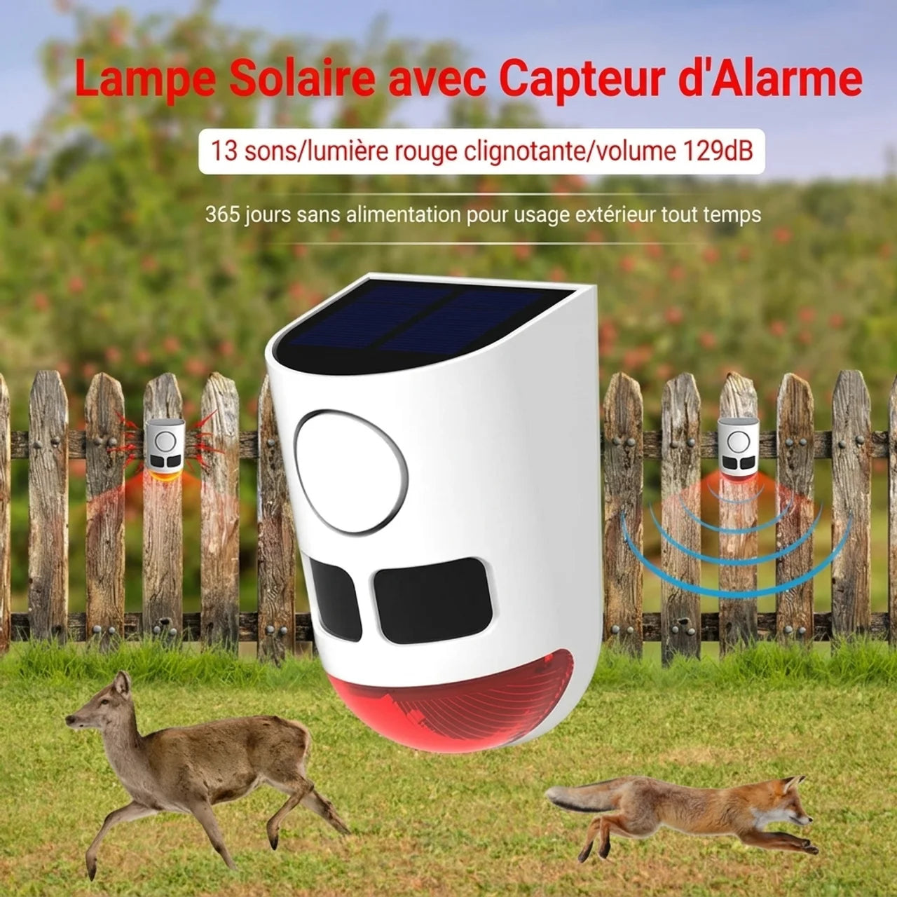 Alarme Solaire à Détecteur de Mouvement Répulsif pour Animaux et Intrus