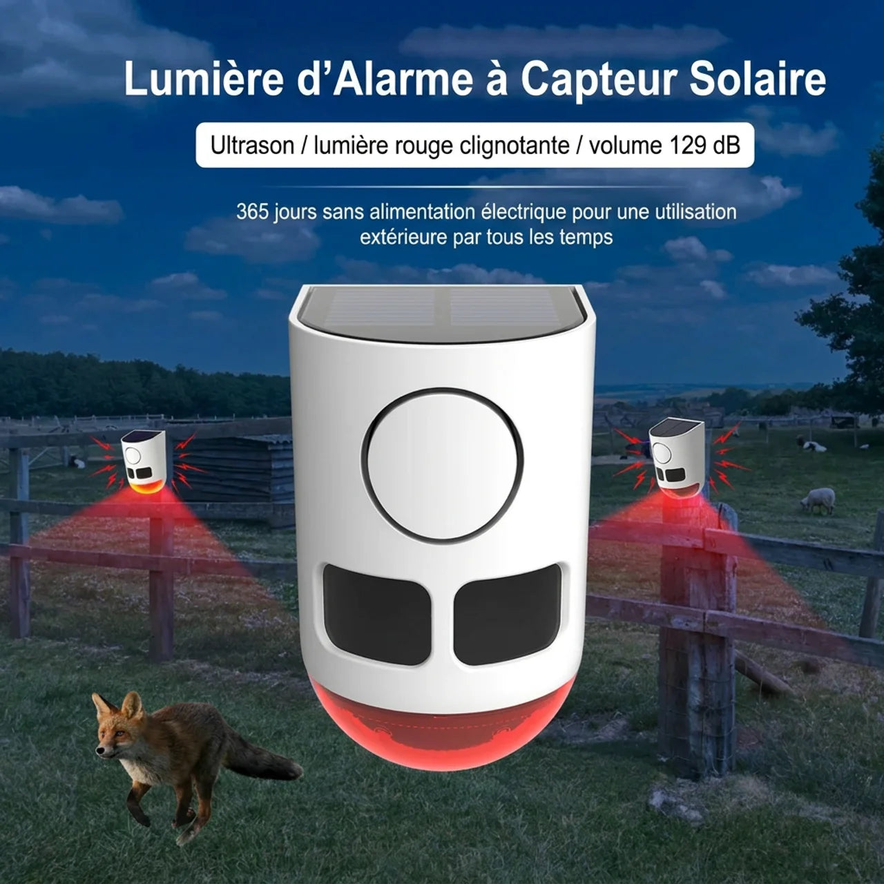 Alarme Solaire à Détecteur de Mouvement Répulsif pour Animaux et Intrus
