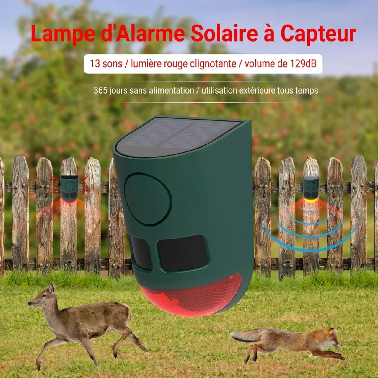 Alarme Solaire à Détecteur de Mouvement Répulsif pour Animaux et Intrus