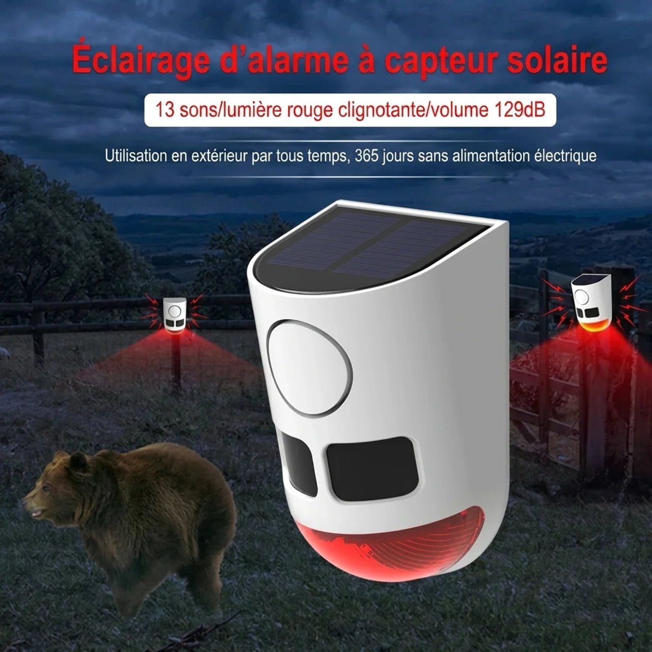 Alarme Solaire à Détecteur de Mouvement Répulsif pour Animaux et Intrus