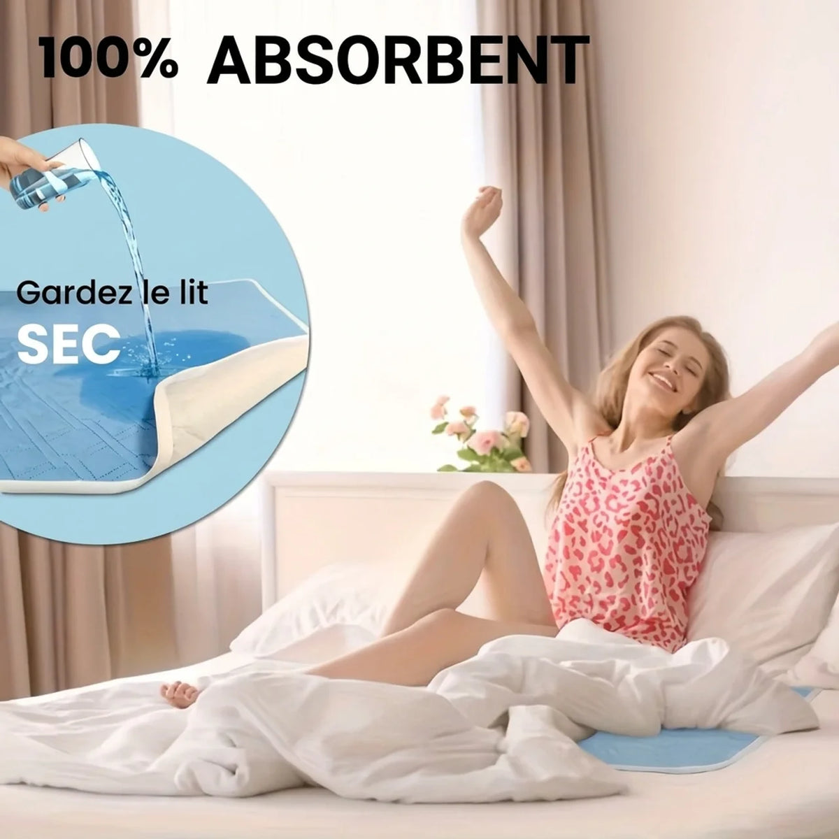 Alèse d'Incontinence Lavable et Respirante en Coton Réutilisable Imperméable & Absorbante