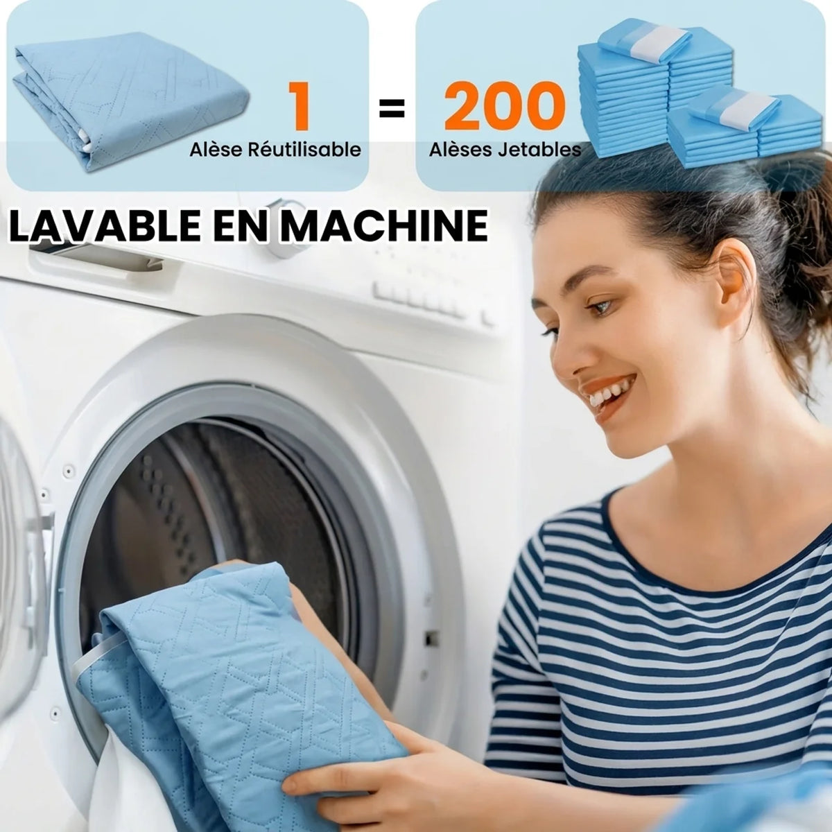 Alèse d'Incontinence Lavable et Respirante en Coton Réutilisable Imperméable & Absorbante