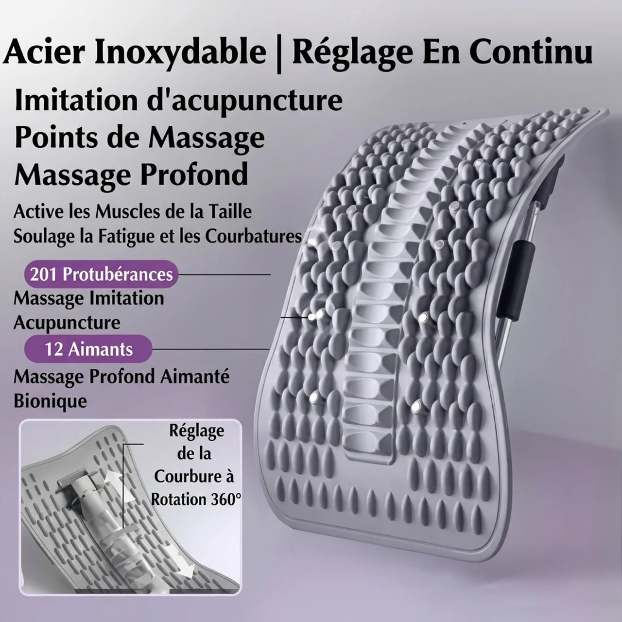 Civière Dorsale d'Acupression Magnétique Masseur de Dos Réglable
