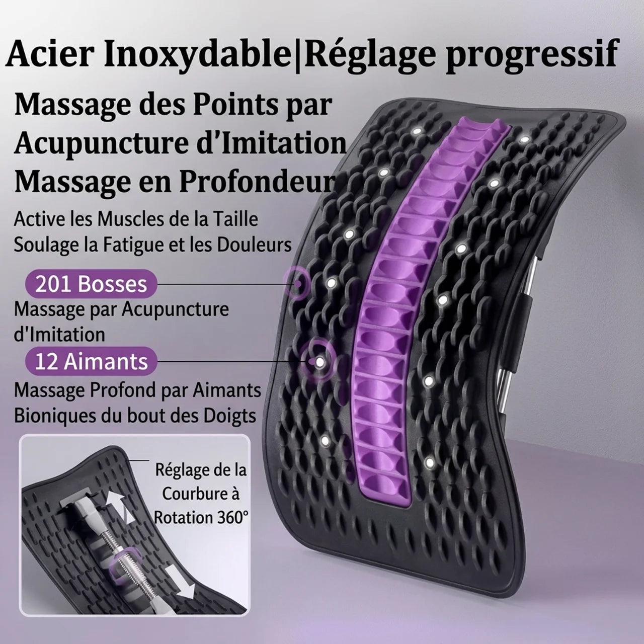 Civière Dorsale d'Acupression Magnétique Masseur de Dos Réglable