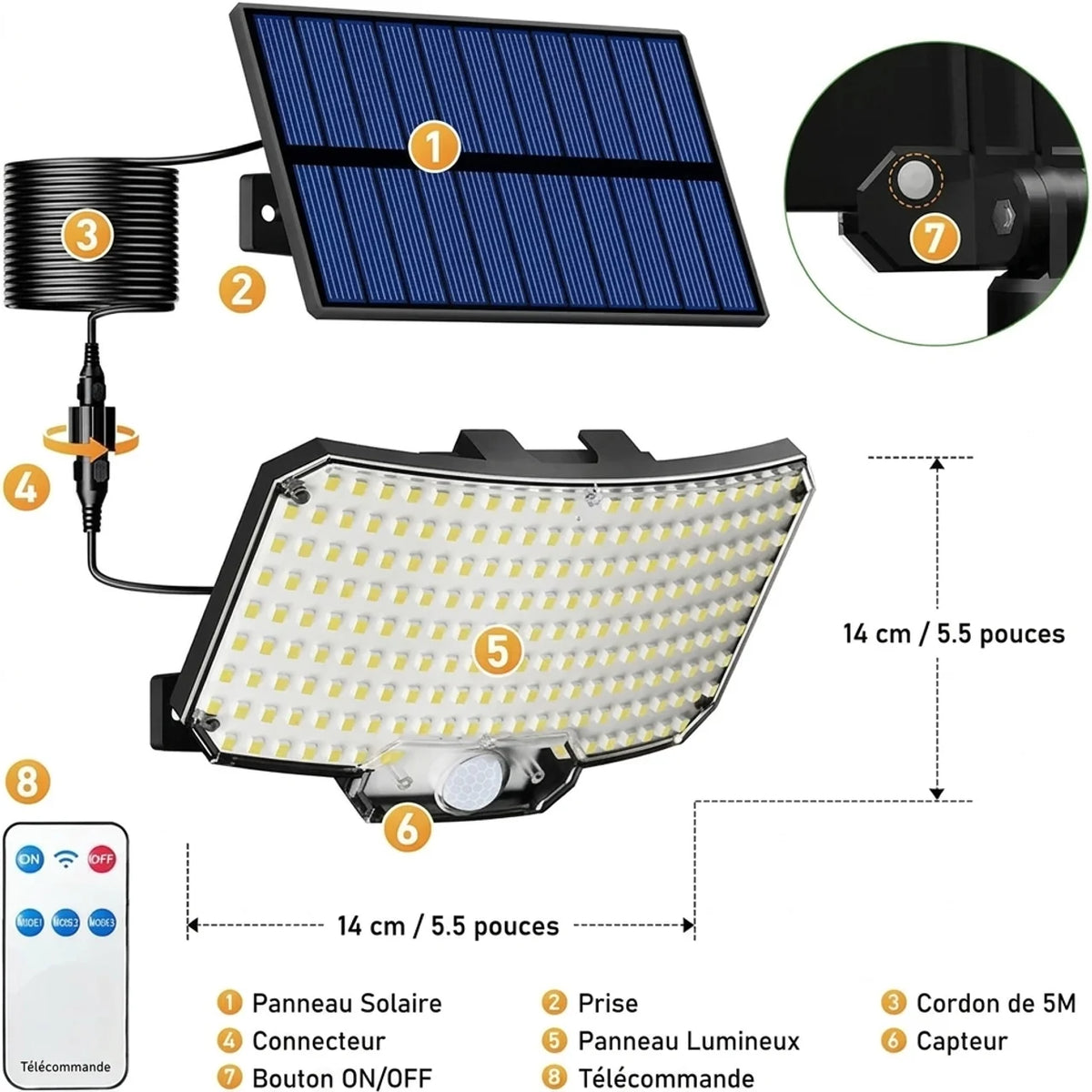 Applique solaire extérieure 234 LED détecteur de mouvement IP65 3 modes d'éclairage