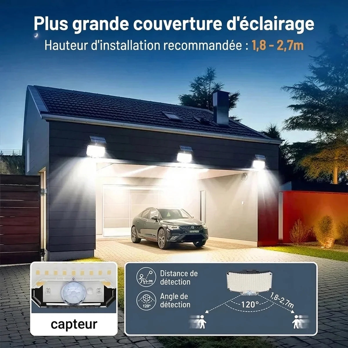 Applique solaire extérieure 234 LED détecteur de mouvement IP65 3 modes d'éclairage