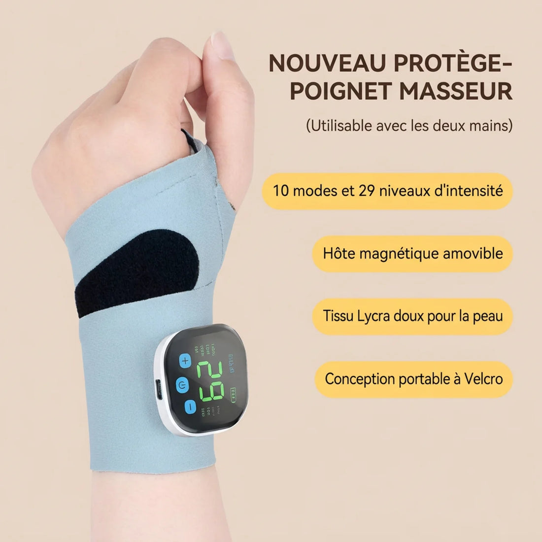 Attelle Chauffante & Masseur Poignet EMS Soulagement Douleur