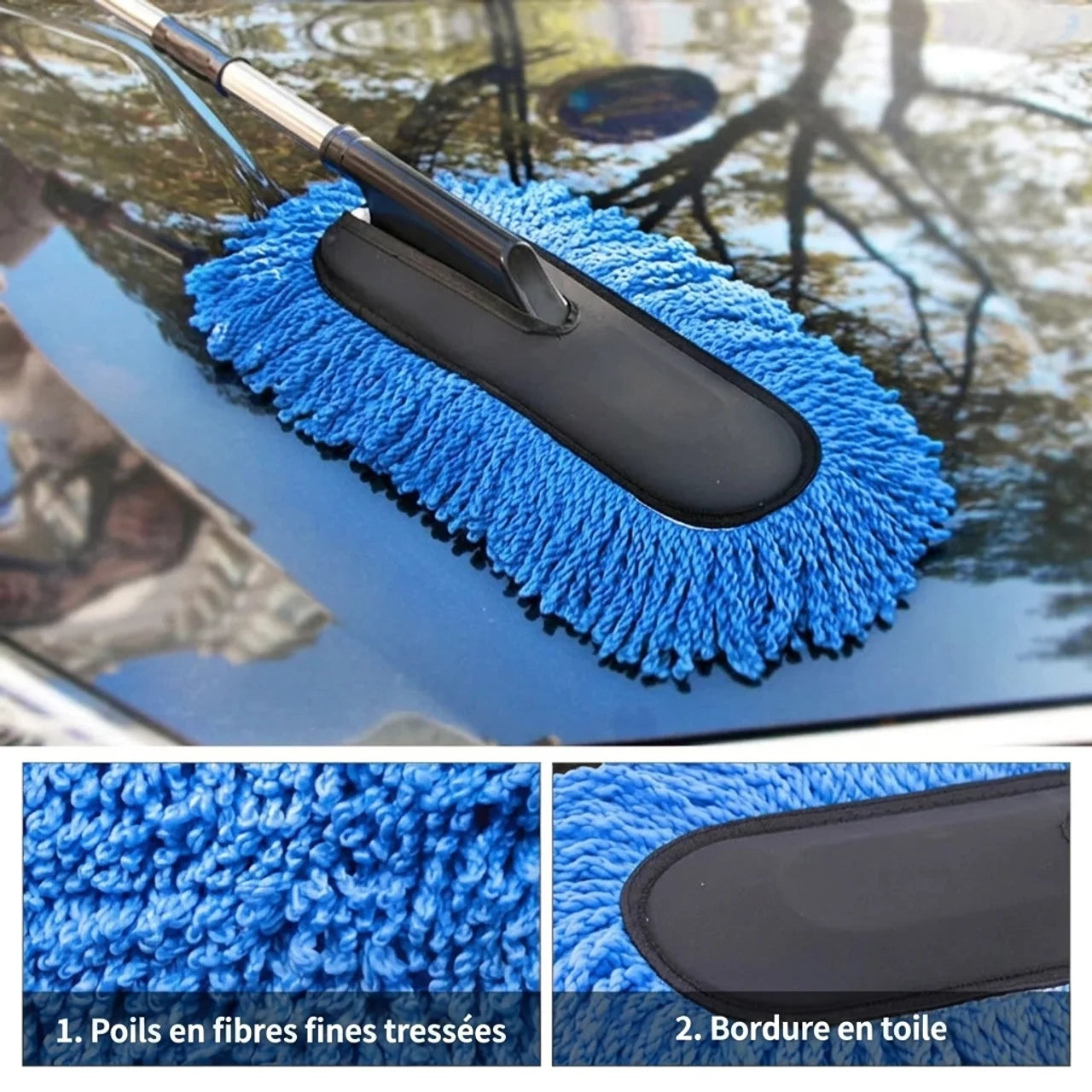 Balai de Lavage Auto en Microfibre avec Manche Télescopique Extensible