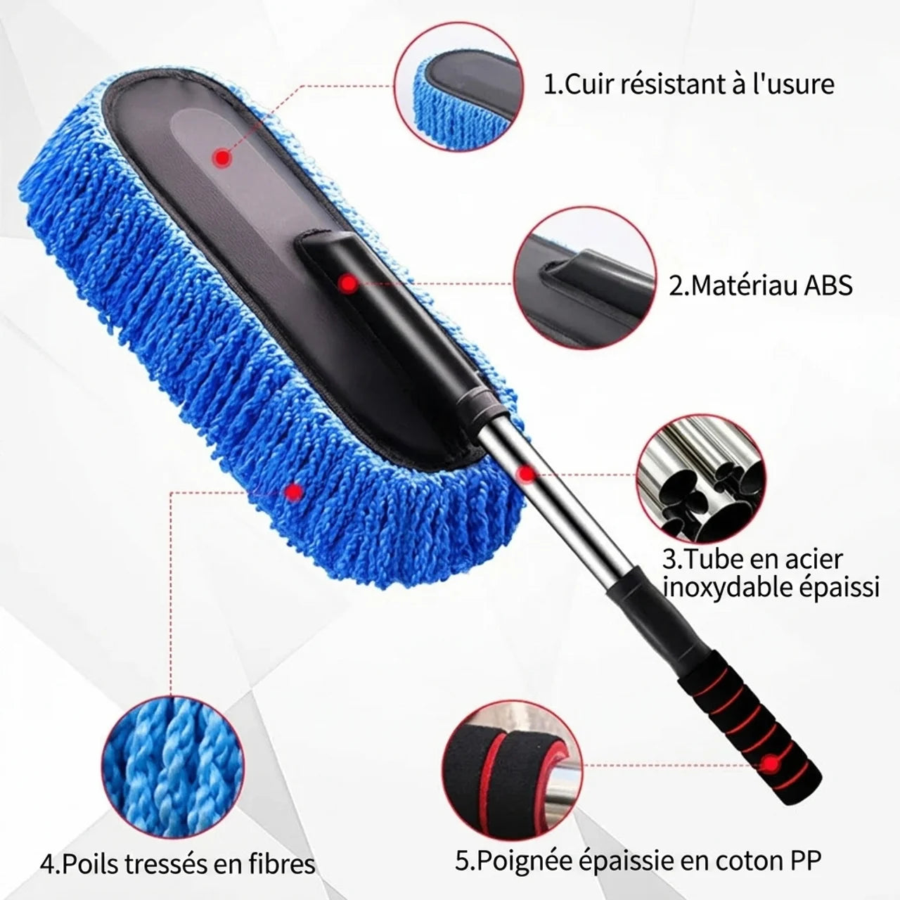 Balai de Lavage Auto en Microfibre avec Manche Télescopique Extensible