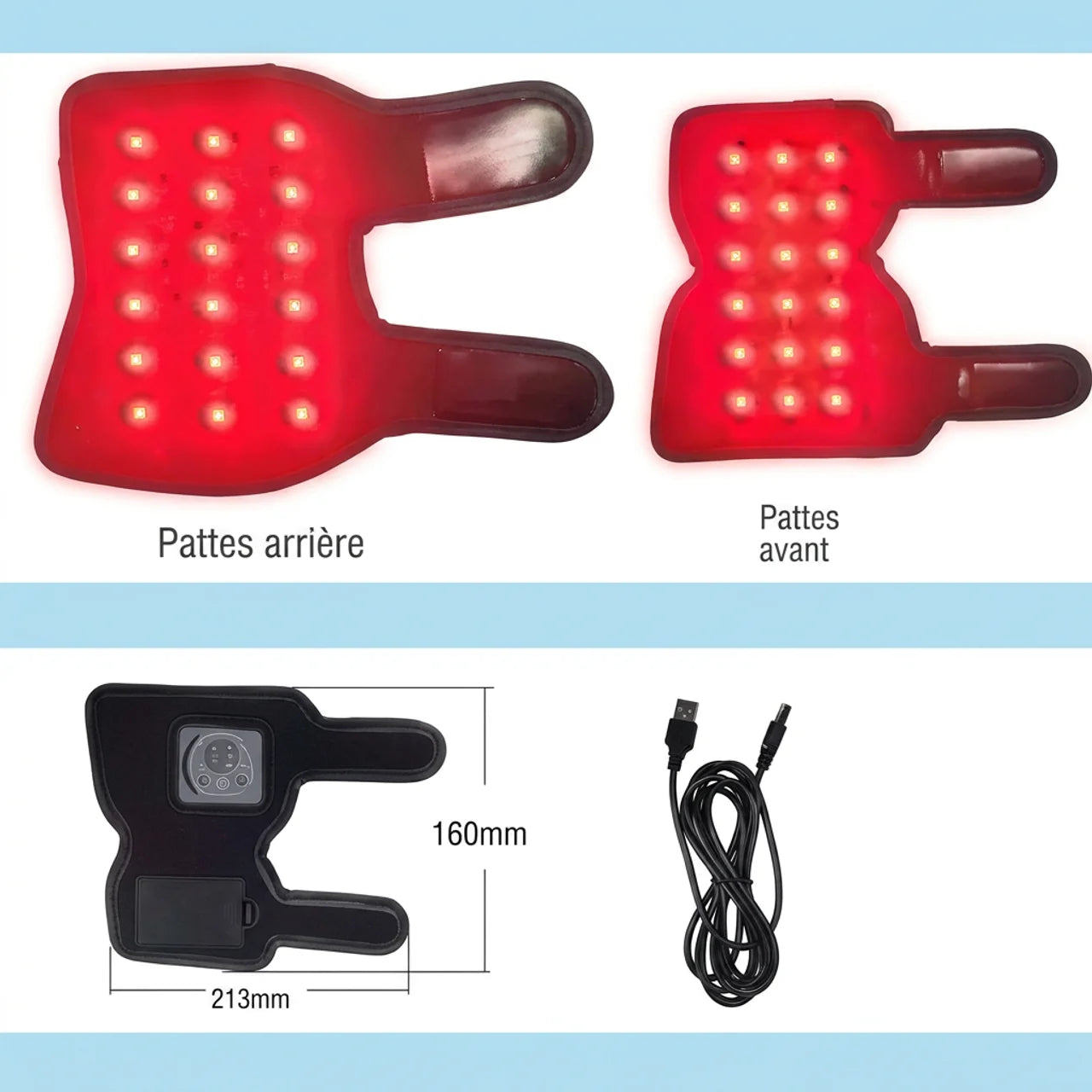 Bandage de Luminothérapie Rouge & Infrarouge pour Chien et Chat Pattes Avant & Arrière