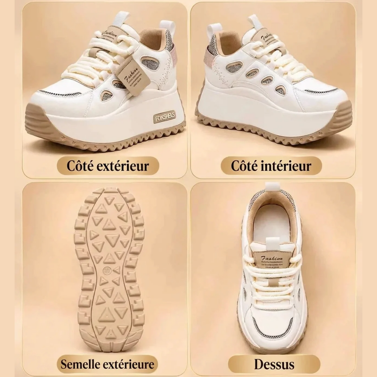 Baskets Compensées en Cuir Véritable Talon Caché 7 cm Confortables & Respirantes