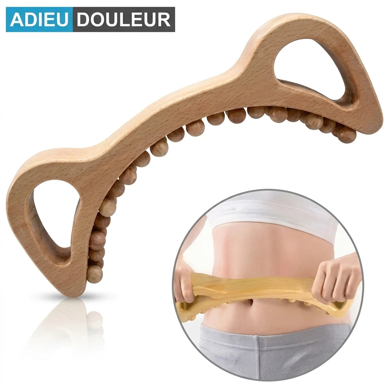 Bâton de Massage en Bois Anti Cellulite Maderothérapie 29 Billes