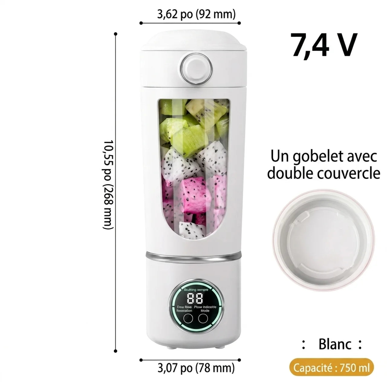 Blender Portable Électrique 700ml 7.4V Smoothies Jus et Purée Bébé
