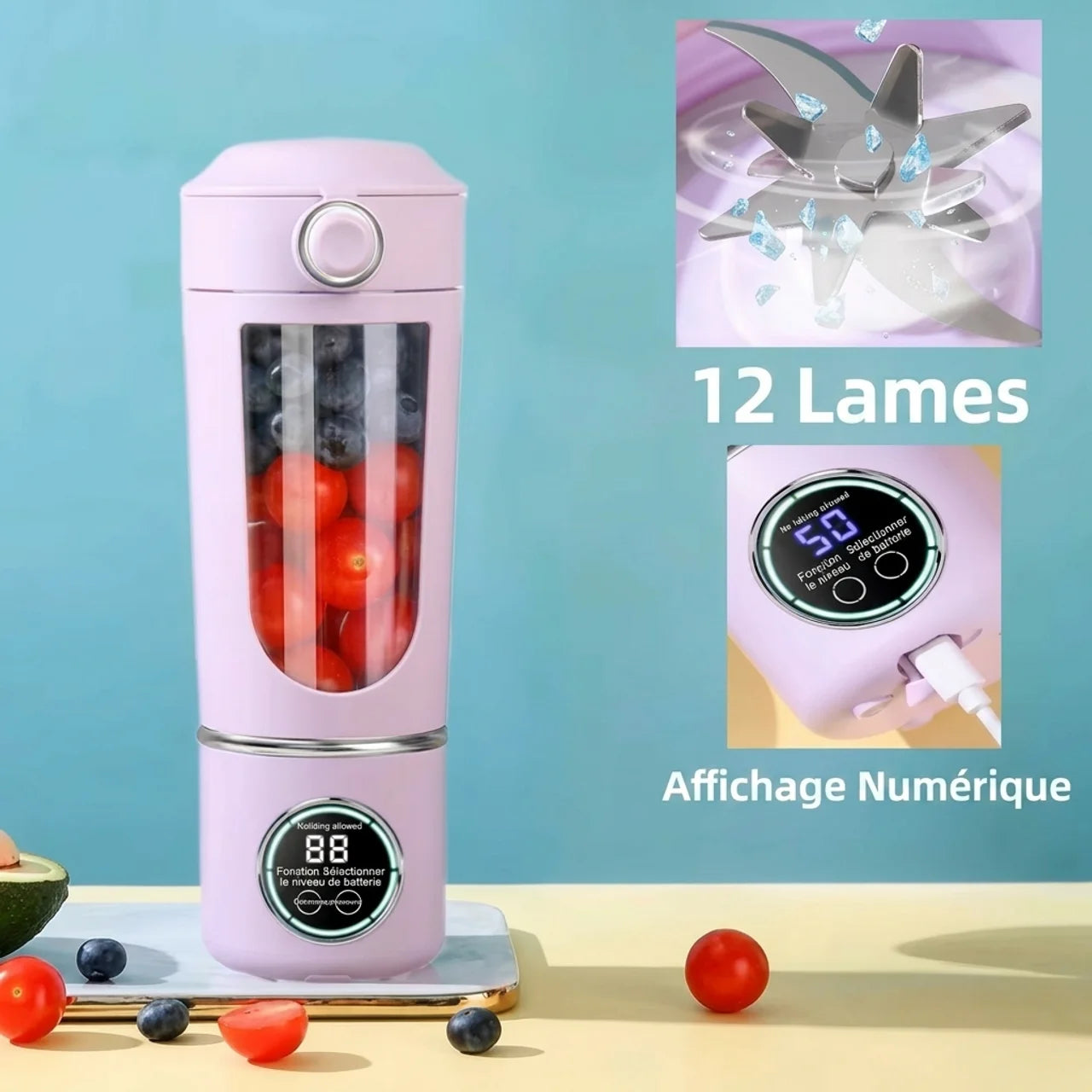 Blender Portable Électrique 700ml 7.4V Smoothies Jus et Purée Bébé