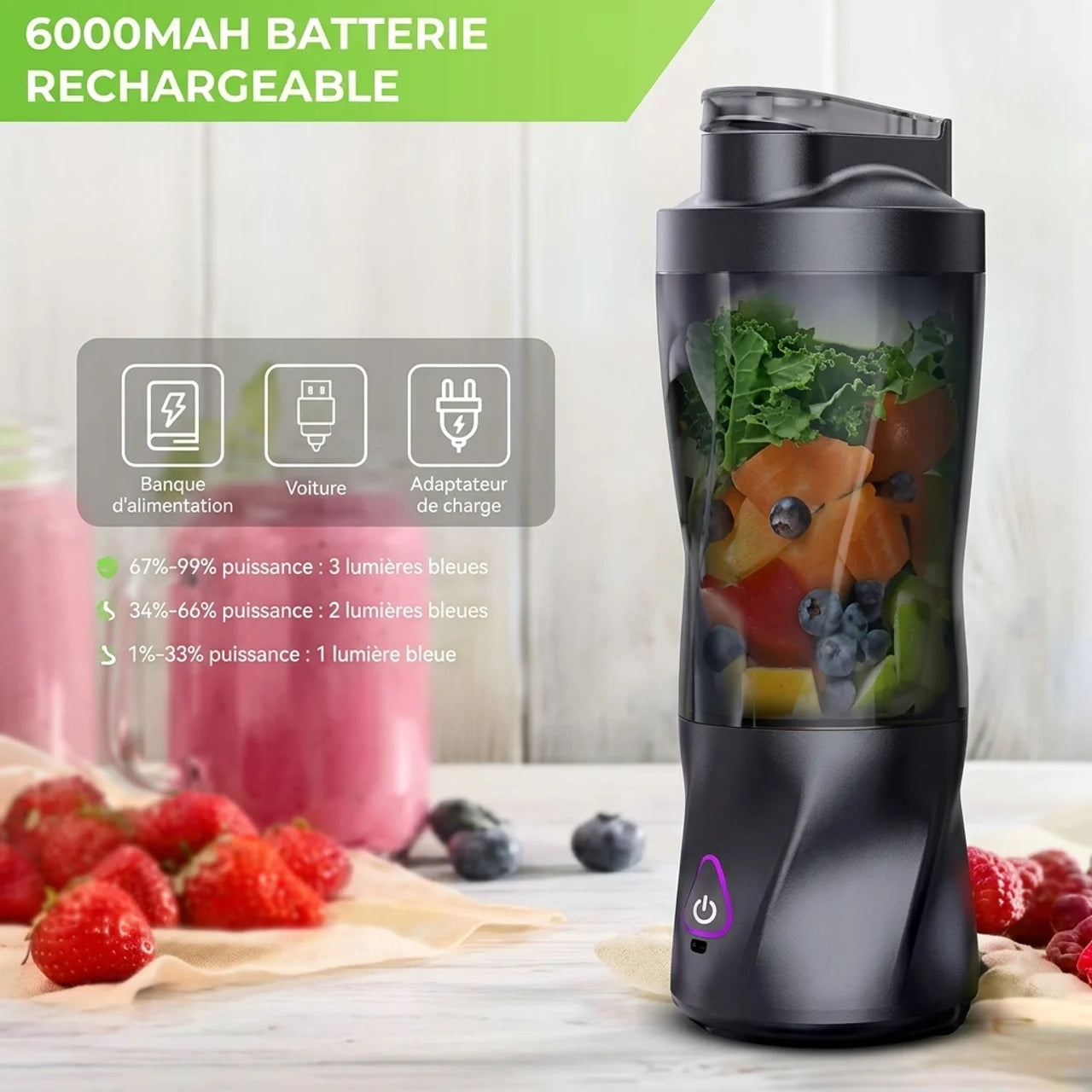 Mini Blender Portable Puissant Mixeur Électrique Sans Fil Gourde de Sport Sport