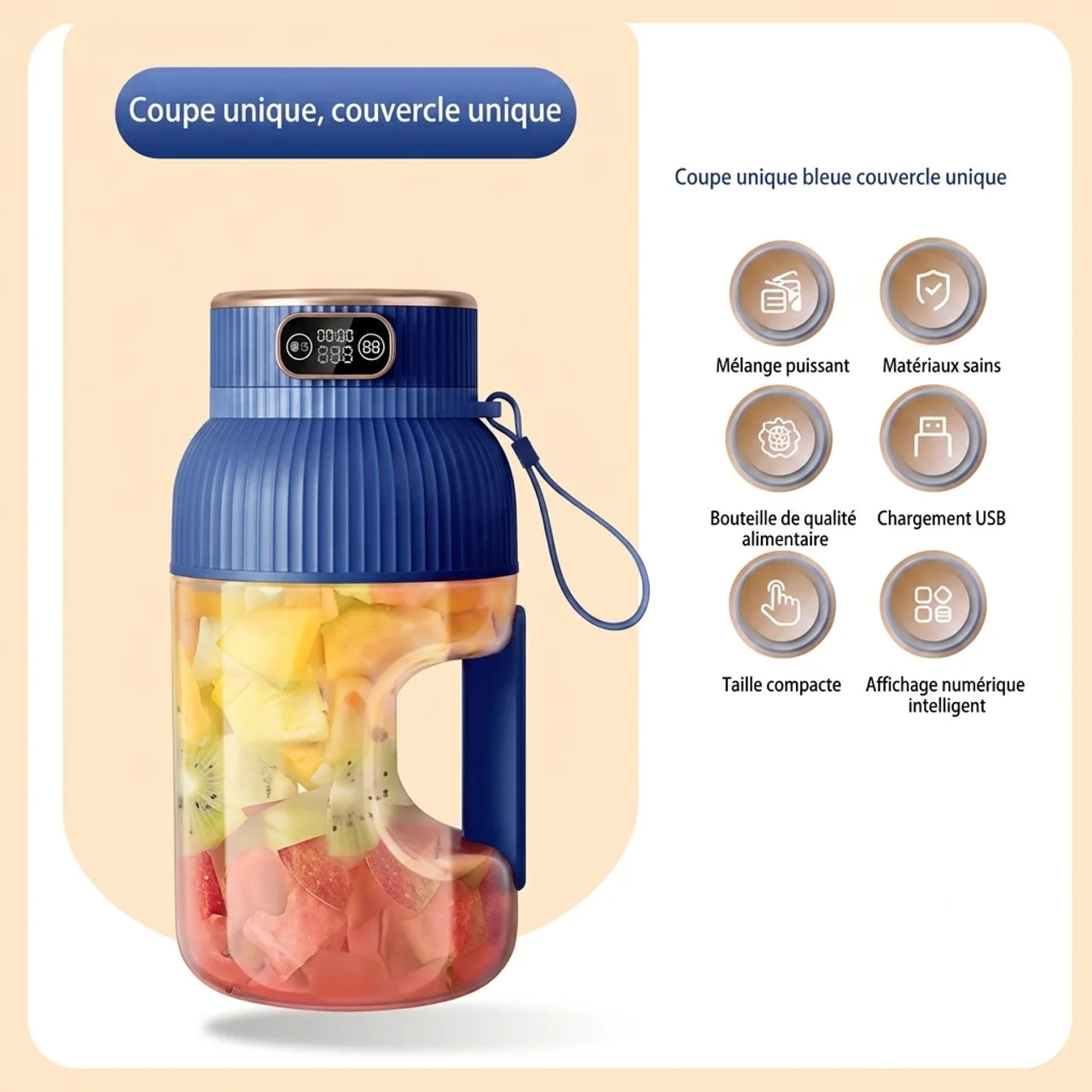 Blender Portable Grande Capacité Gourde pour Smoothie Écran Digital