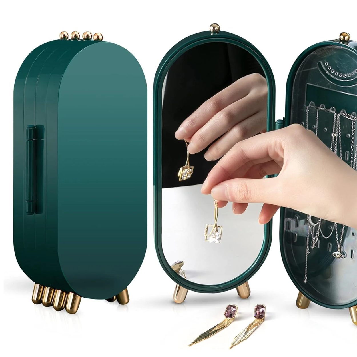 Boîte de Rangement Pliable pour Bijoux avec Miroir