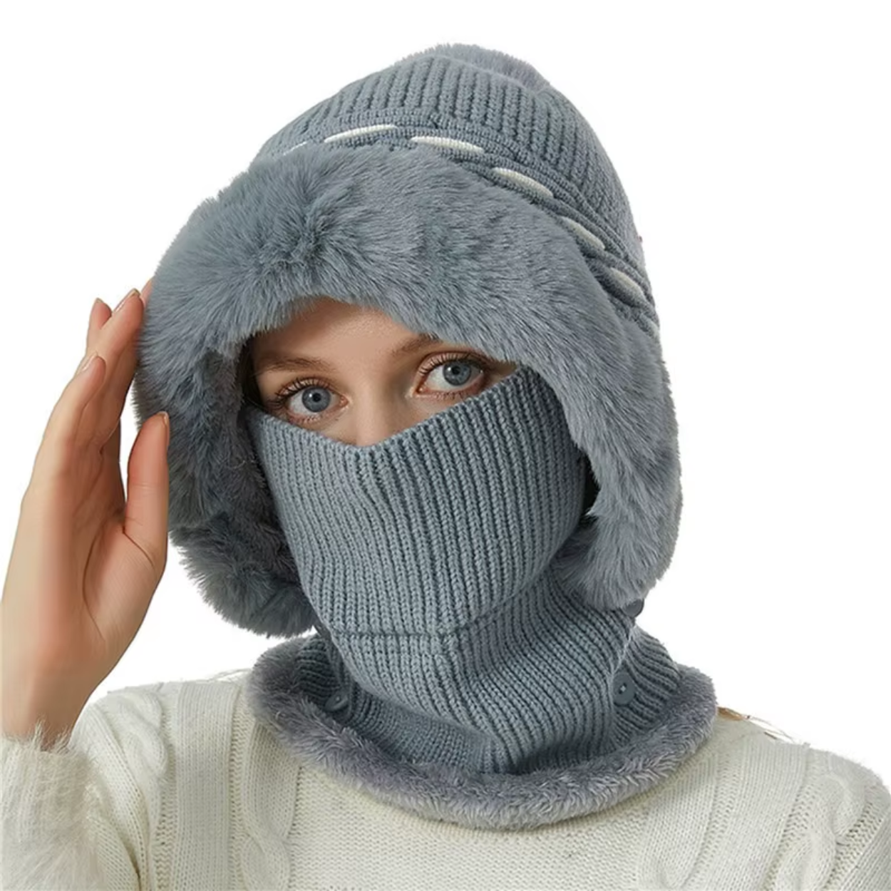 Bonnet Chapeau Écharpe 2-en-1 Doublé Polaire