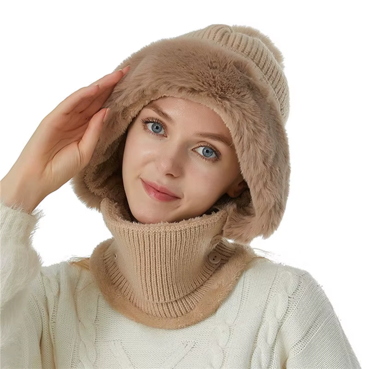 Bonnet Et écharpe 2 En 1 Unisexe - Thermique, Doublure Polaire - Pour Homme Et Femme, Hiver, Activités Extérieures - 8