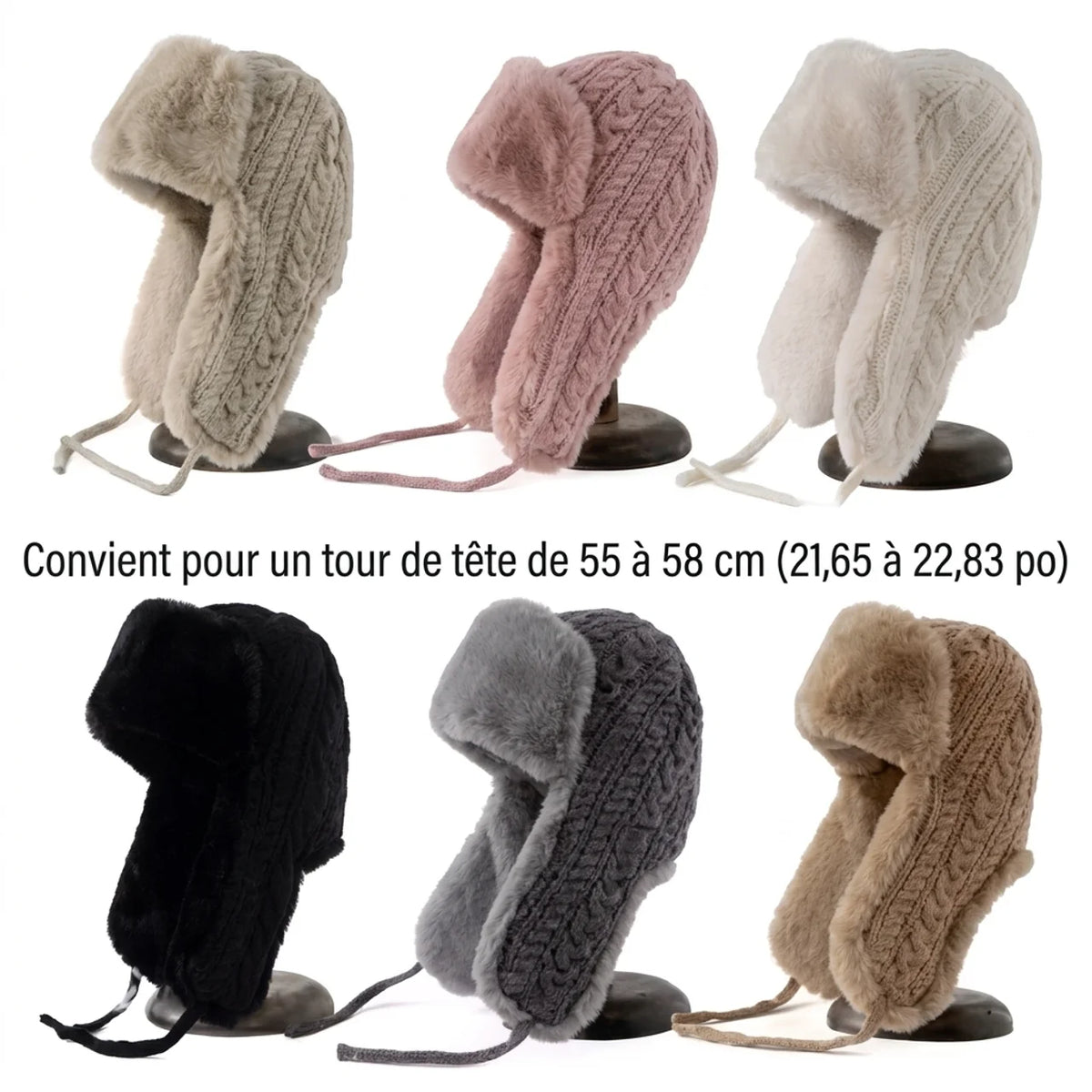 Bonnet d'Hiver Femme avec Cache-Oreilles Tricot Épais
