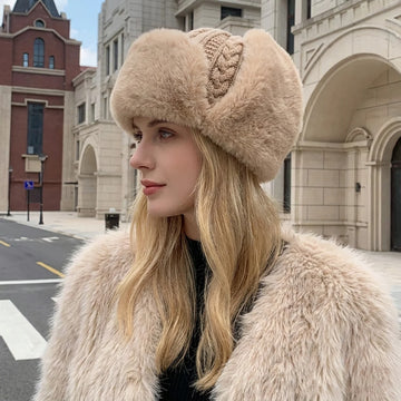 Bonnet d'Hiver Femme avec Cache-Oreilles Tricot Épais