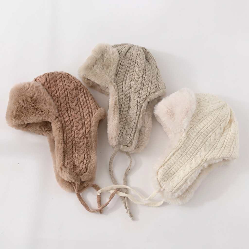 Bonnet d'Hiver Femme avec Cache-Oreilles Tricot Épais