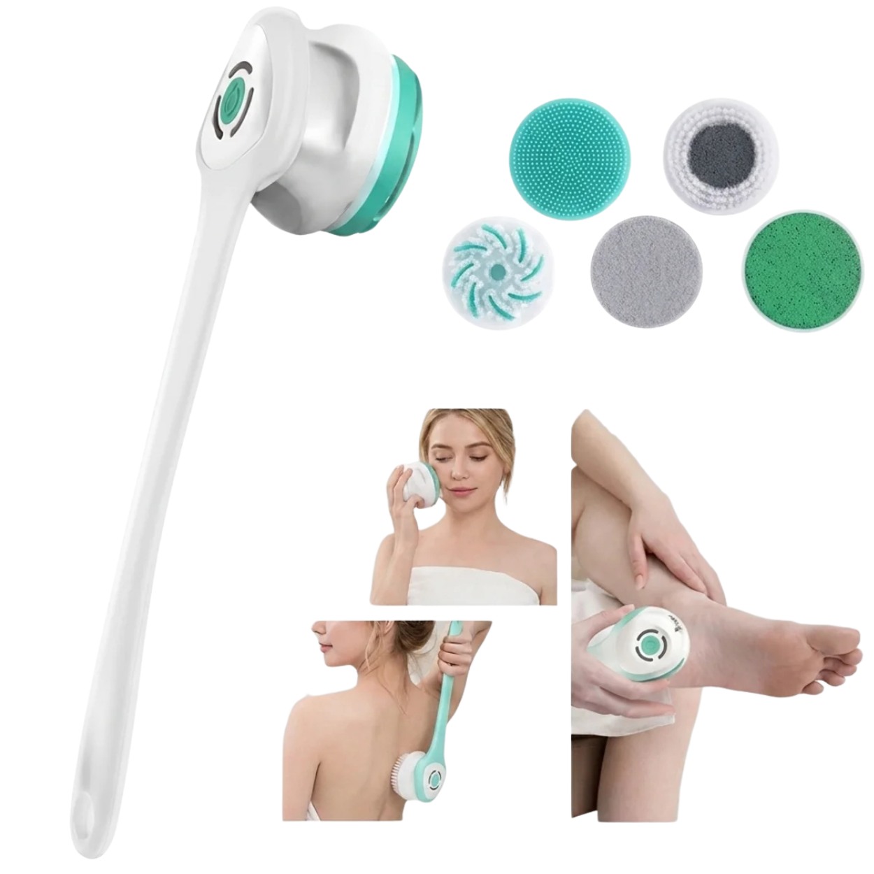 Brosse de Douche Électrique 5 en 1 Rechargeable Rotative avec Manche Long 40 cm