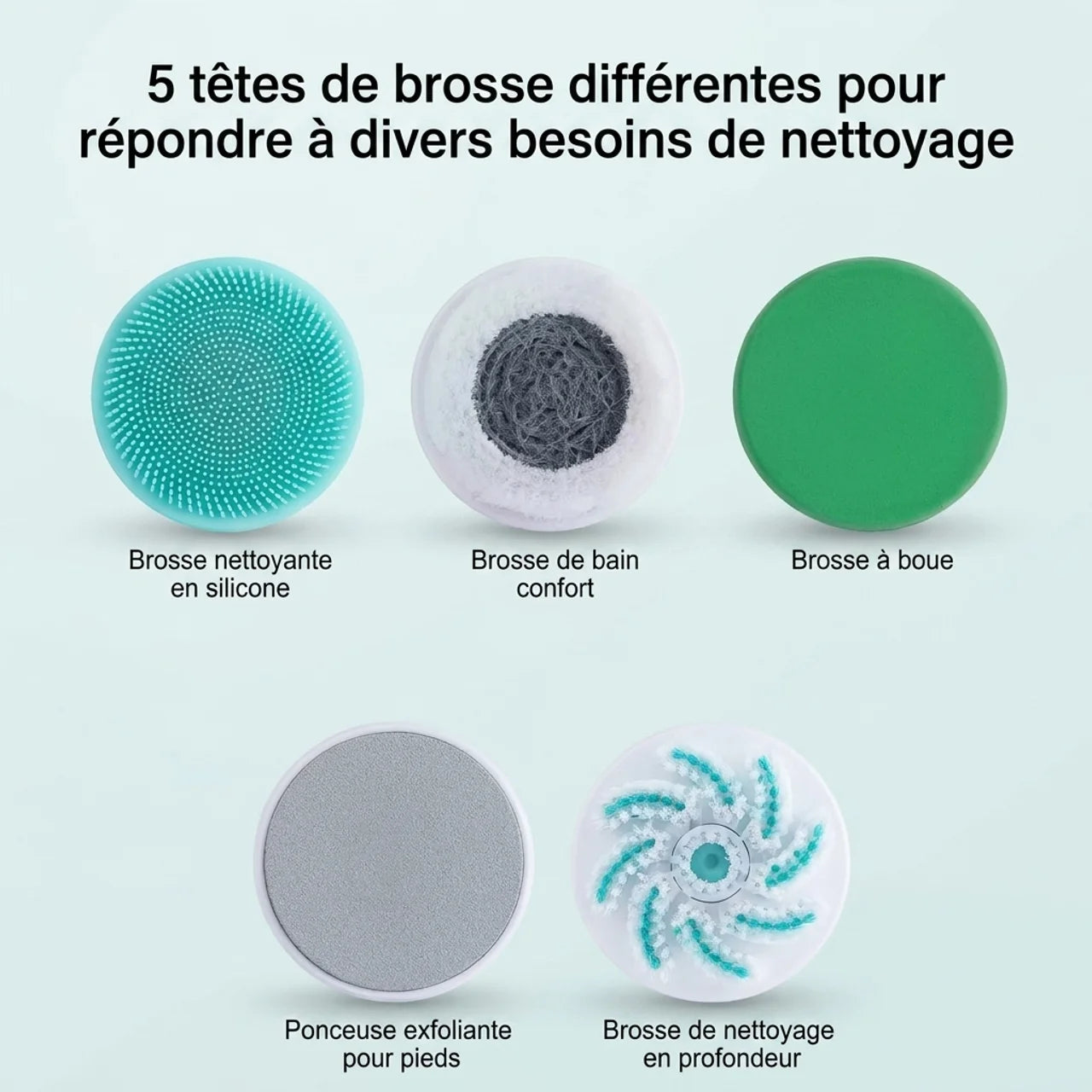 Brosse de Douche Électrique 5 en 1 Rechargeable Rotative avec Manche Long 40 cm