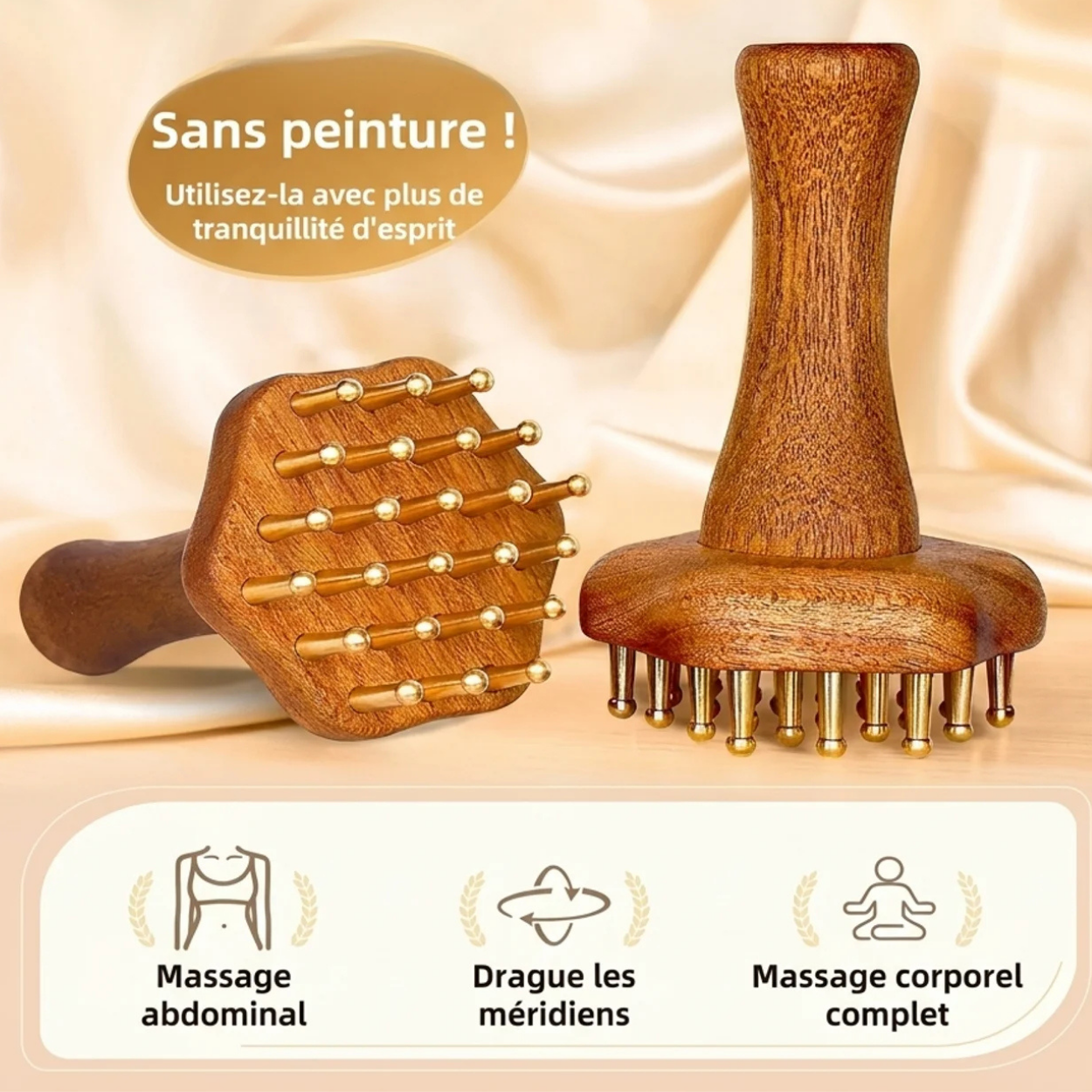 Brosse de Massage Gua Sha en Bois & Laiton 24 Points