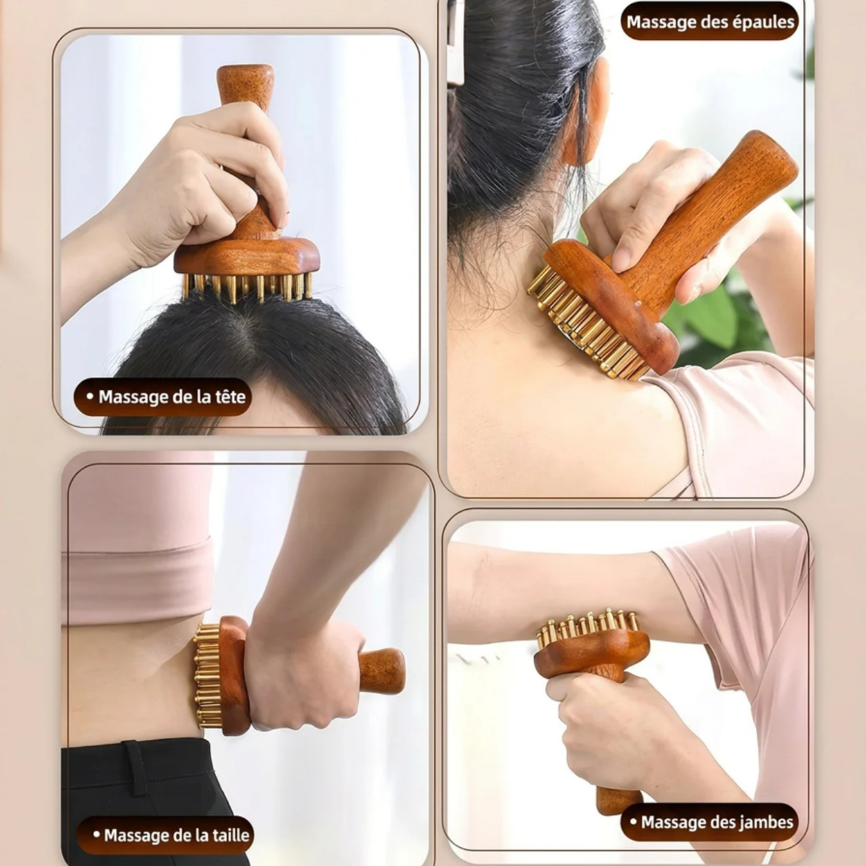 Brosse de Massage Gua Sha en Bois & Laiton 24 Points