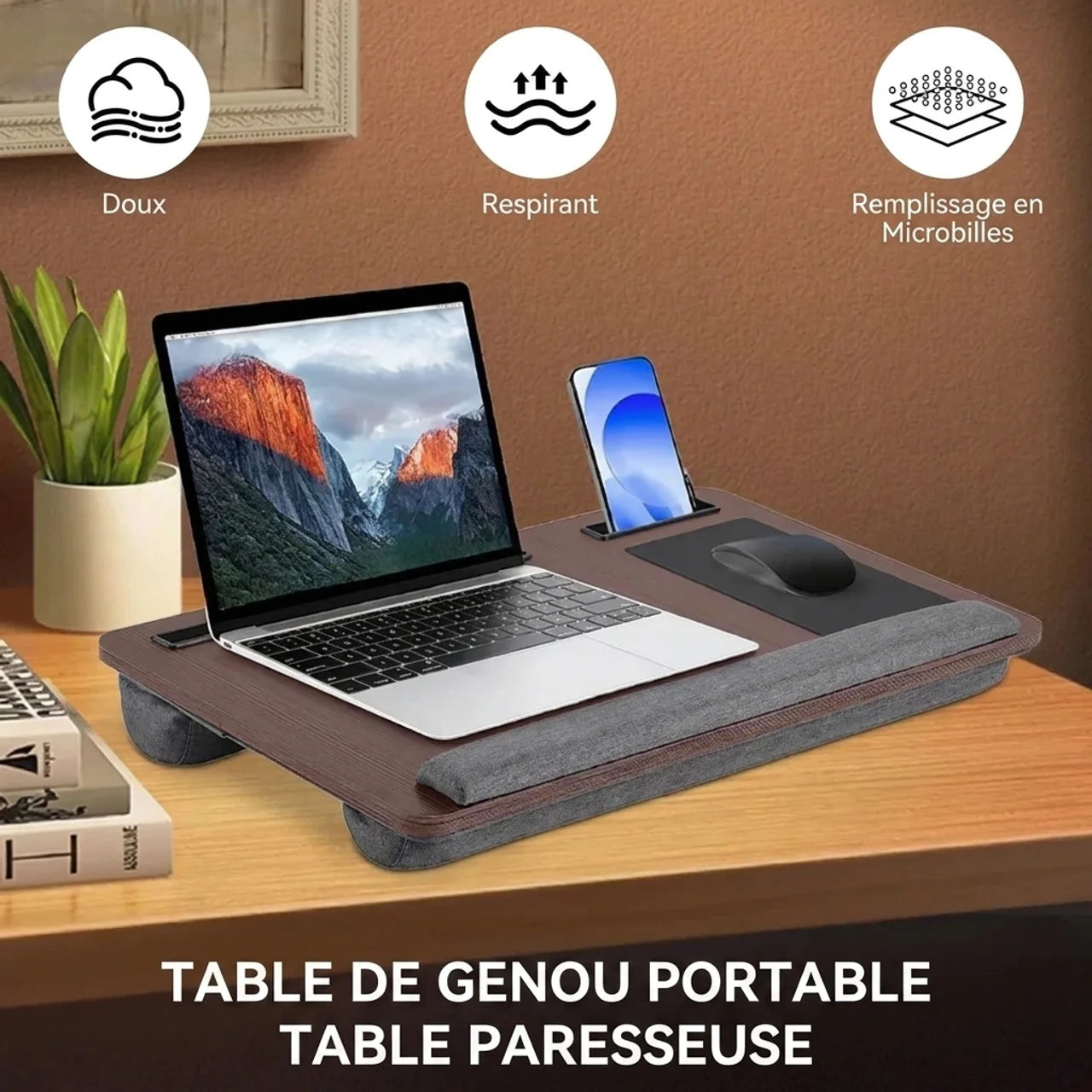 Bureau Support PC Portable pour Lit & Canapé Confort Ergonomique Premium