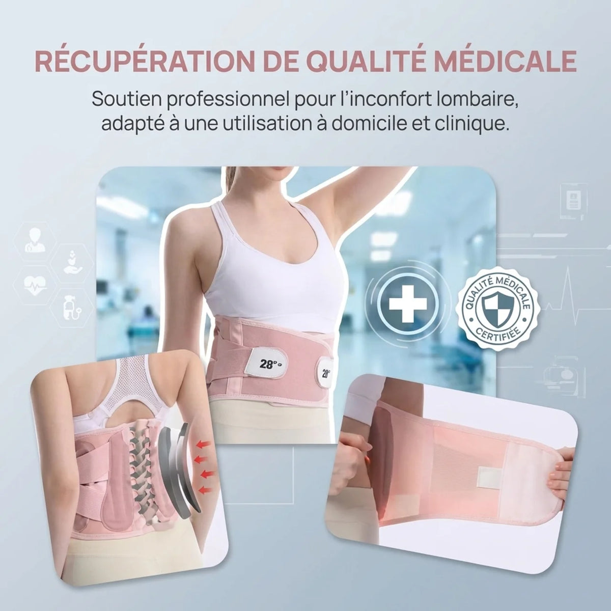Ceinture lombaire réglable et respirante Soutien du dos avec renforts et double serrage