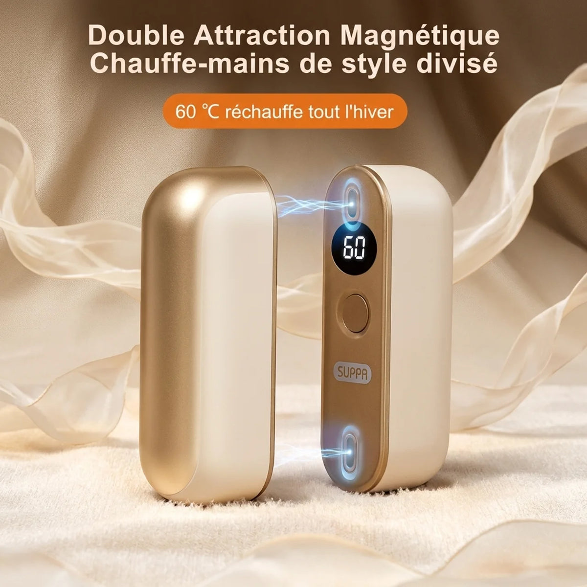 Chauffe-Mains Rechargeable Magnétique 2-en-1 Chaleur Indépendante & Écran LCD