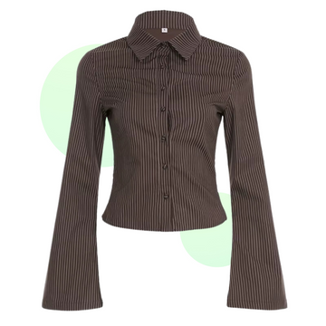 Chemisier Rayé Marron Style Coréen