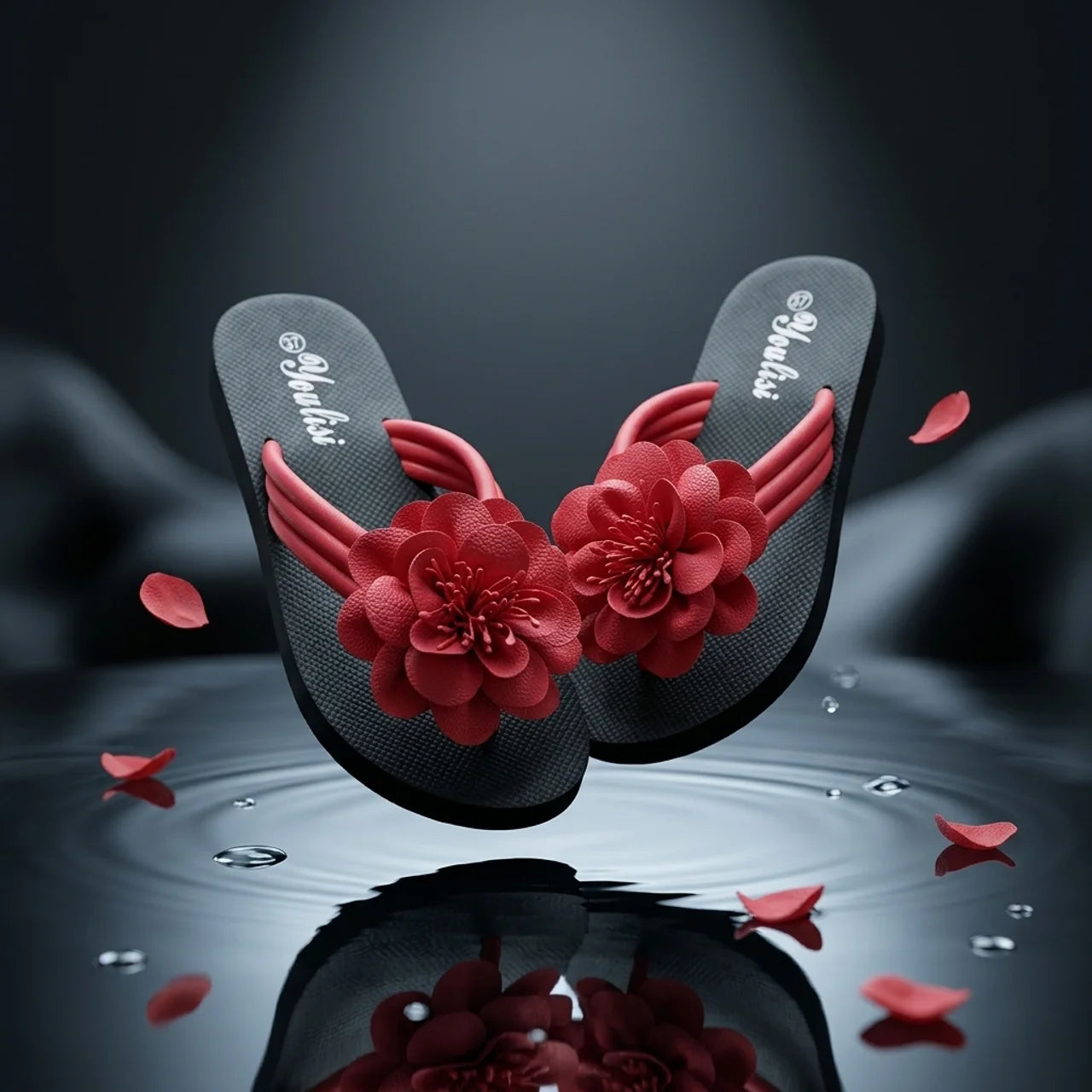 Tongs à Fleur Femme Youlisi Claquettes de Plage Grande Fleur en Relief