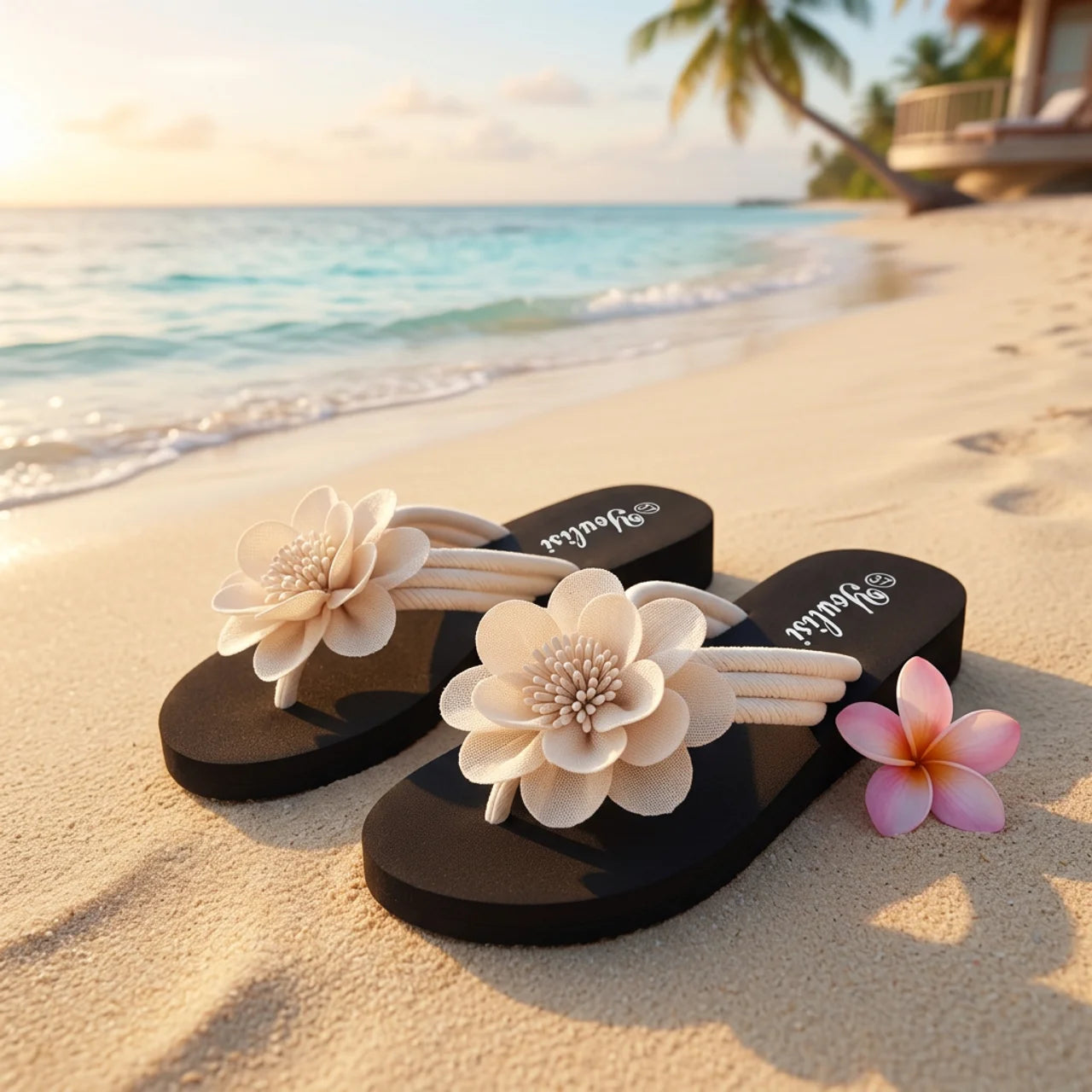Tongs à Fleur Femme Youlisi Claquettes de Plage Grande Fleur en Relief