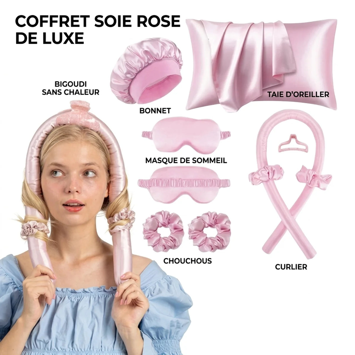 Coffret beauté de nuit 10 pièces en soie de mûrier Boucles sans chaleur massage visage