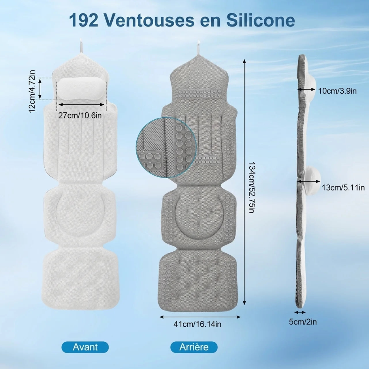 Coussin de Bain Intégral Luxe Spa Appui-Tête Ergonomique & Soutien Lombaire