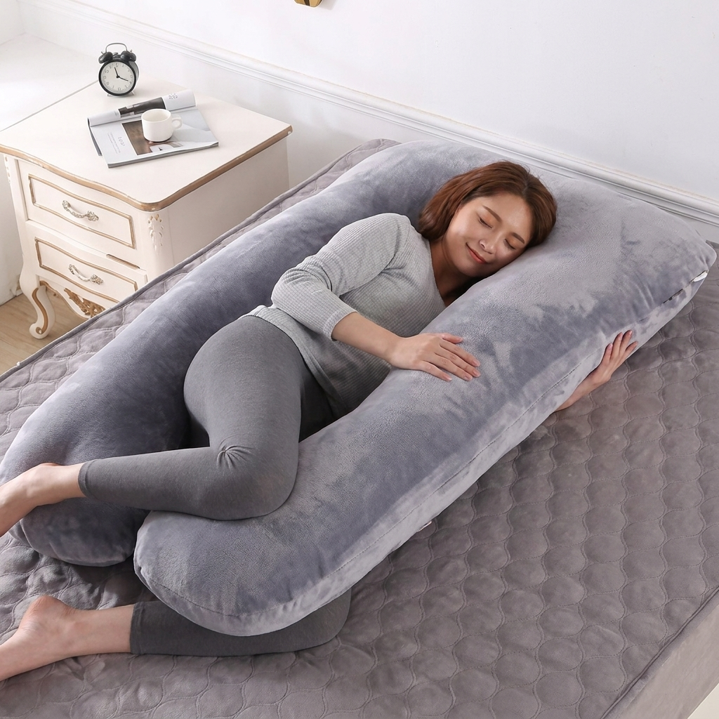 Coussin de Grossesse en U 115 × 55 cm Oreiller de Maternité Ergonomique
