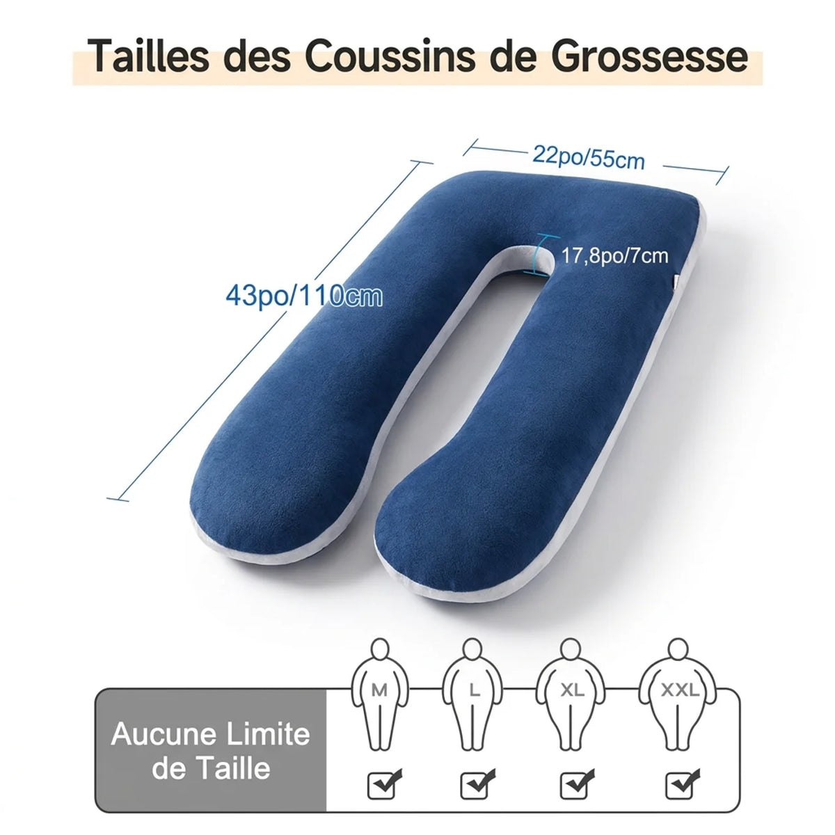Coussin de Grossesse en U Oreiller de Maternité Ergonomique pour Dormir sur le Côté