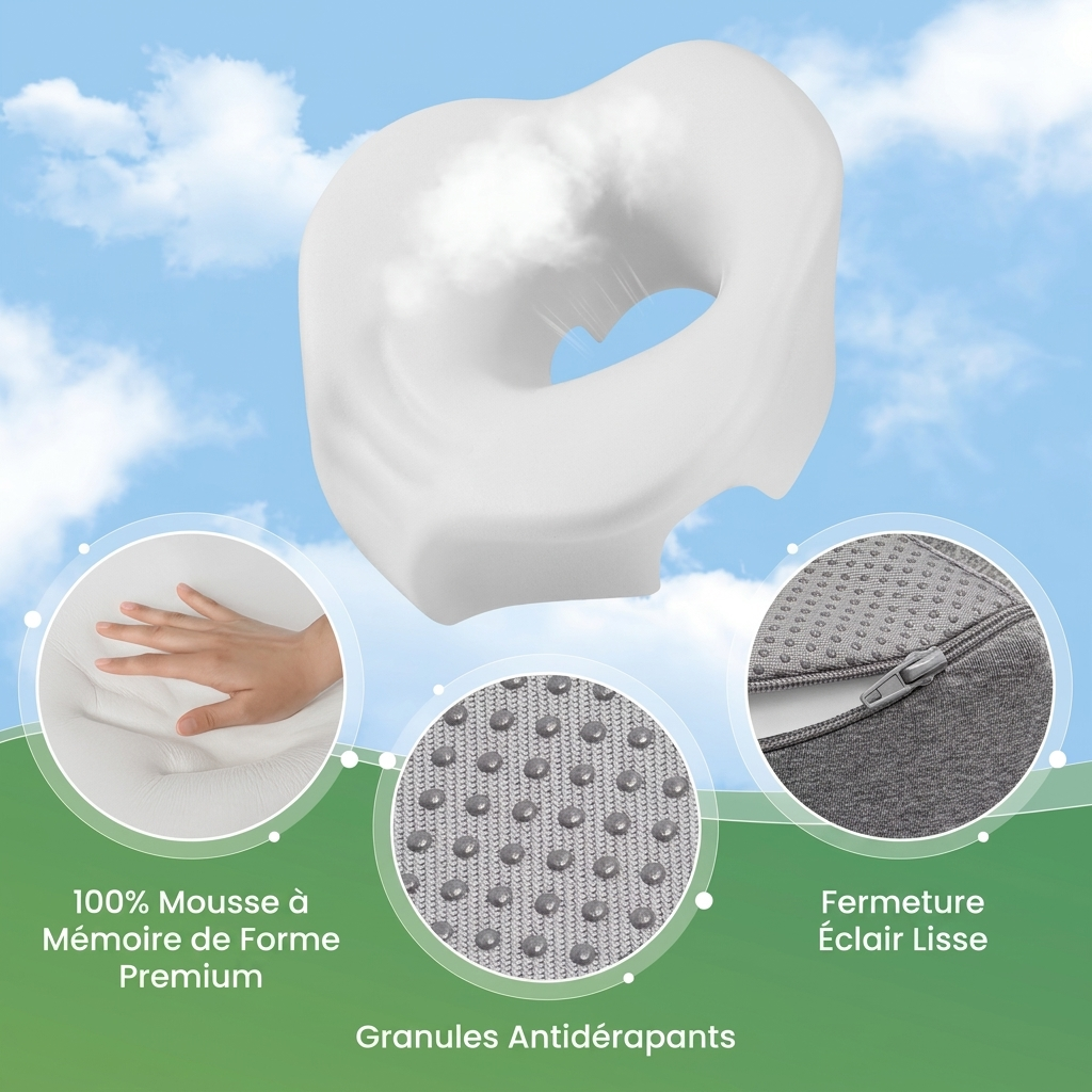 Coussin ergonomique Facial Mémoire de Forme Massage Ventre