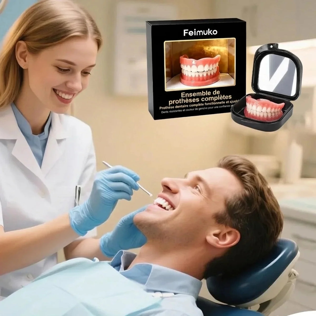 Dentier complet en silicone Dents de remplacement supérieures et inférieures à l’aspect naturel