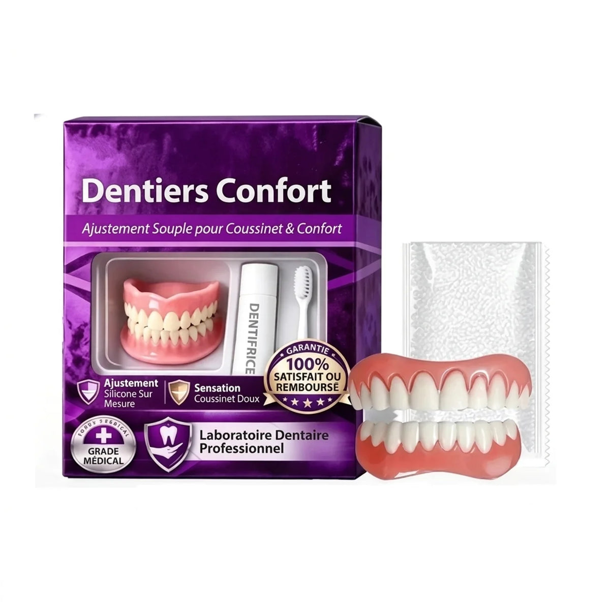 Dentier supérieur et inférieur amovible en silicone Dents de remplacement