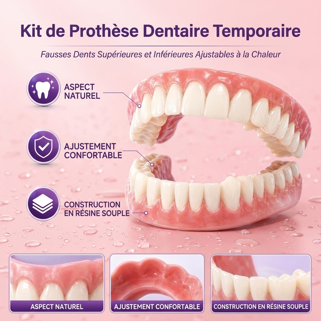 Dentier supérieur et inférieur amovible en silicone Dents de remplacement