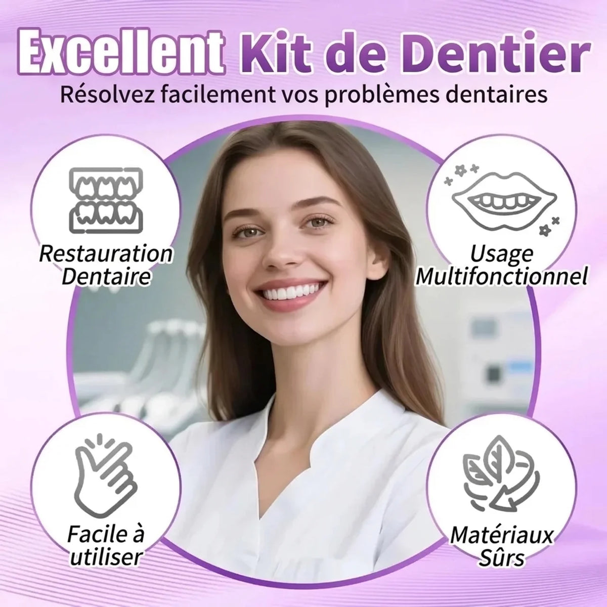 Dentier supérieur et inférieur amovible en silicone Dents de remplacement