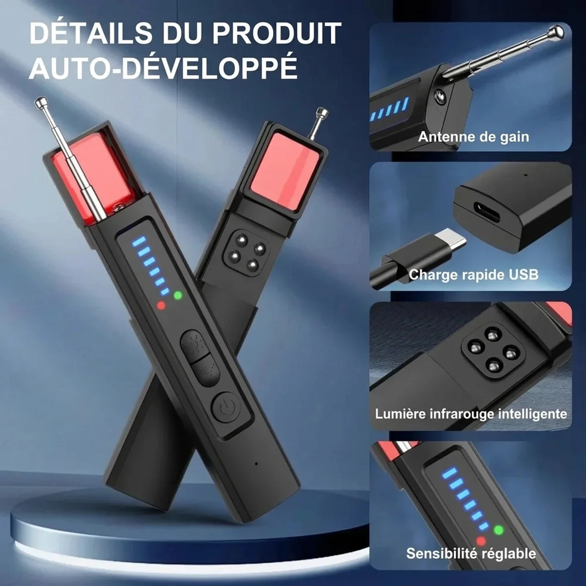 Détecteur 6-en-1 de caméras cachées traceurs GPS et signaux RF