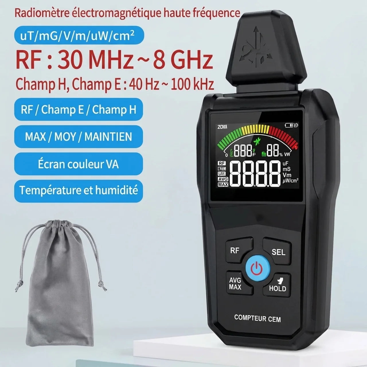 Détecteur EMF Multifonction Mesure Champs Électriques Magnétiques & RF