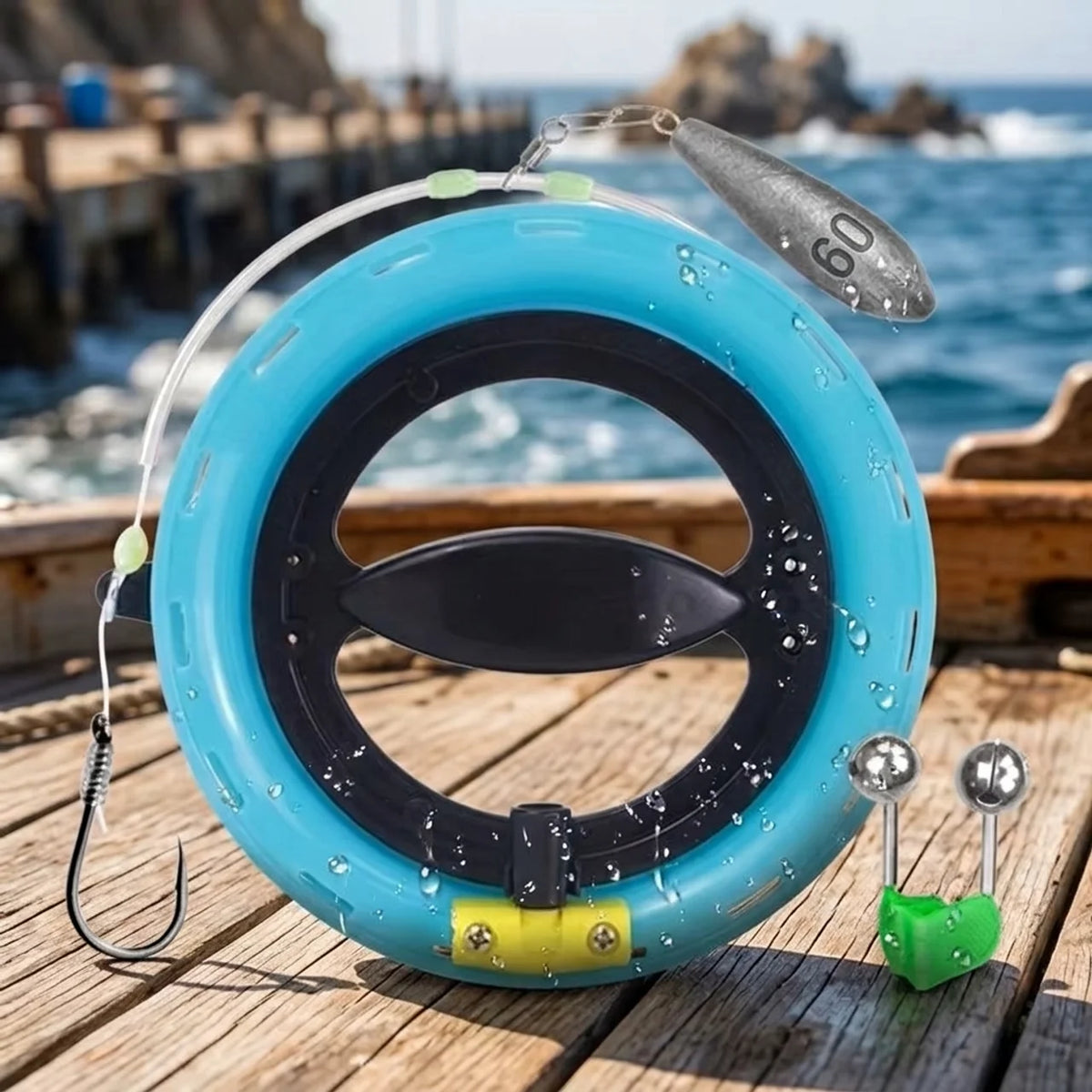 Dévidoir de pêche à main portable avec flotteur et hameçon pour pêche en mer