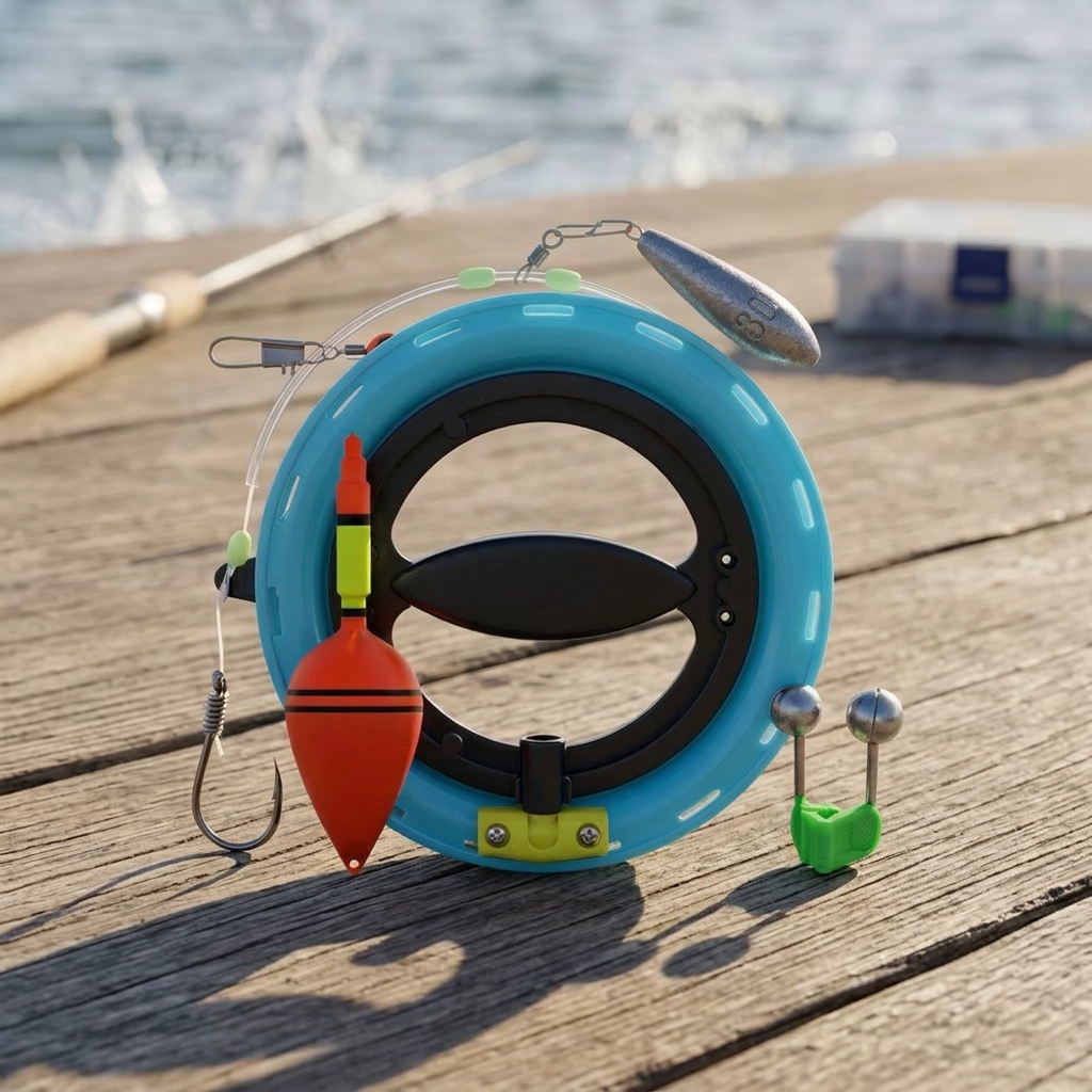 Dévidoir de pêche à main portable avec flotteur et hameçon pour pêche en mer
