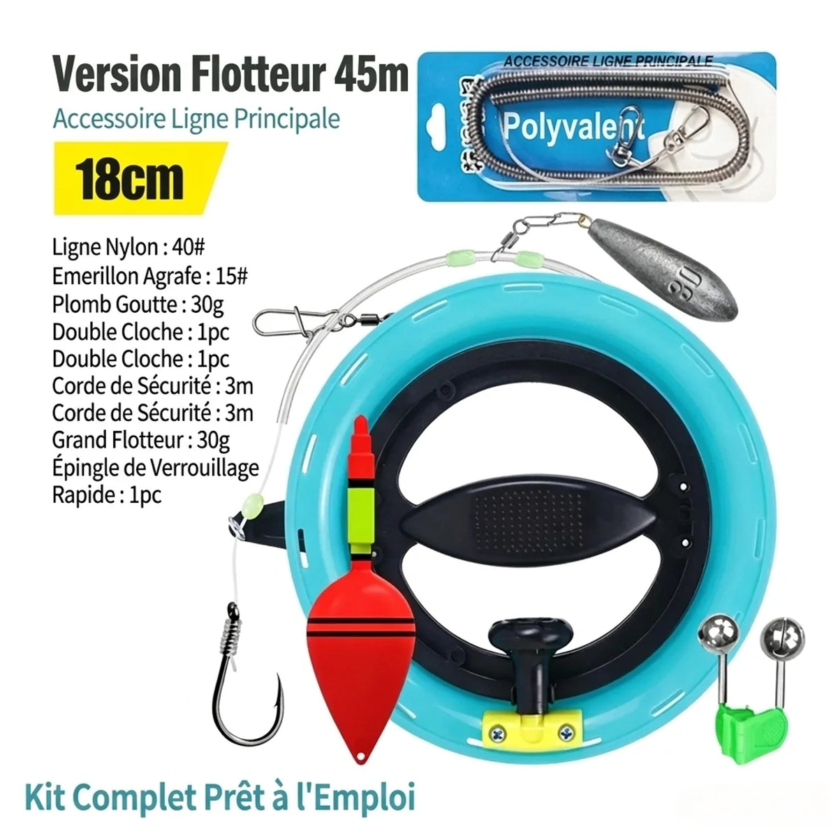 Dévidoir de pêche à main portable avec flotteur et hameçon pour pêche en mer